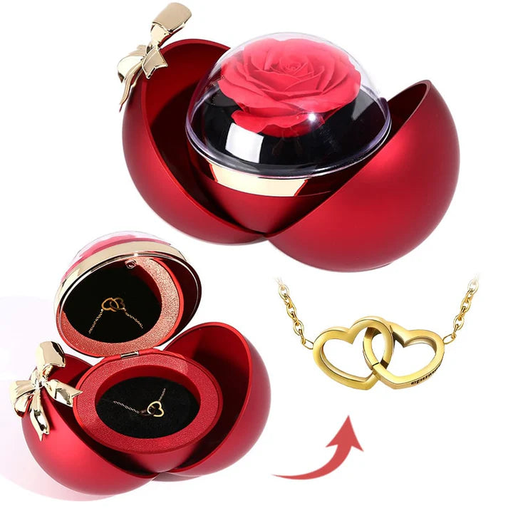 Eternal Rose Gift Box – Engraved Double Heart Necklace
